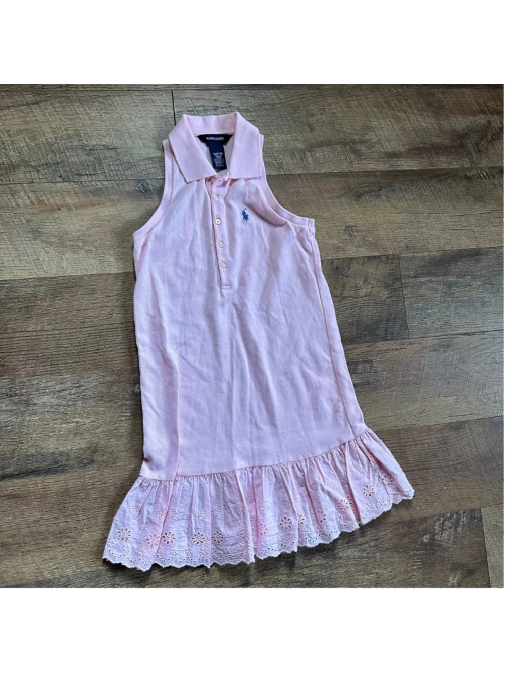 Girls Ralph Lauren Casual Dress M Pink Sleeveless with Blue Logo
